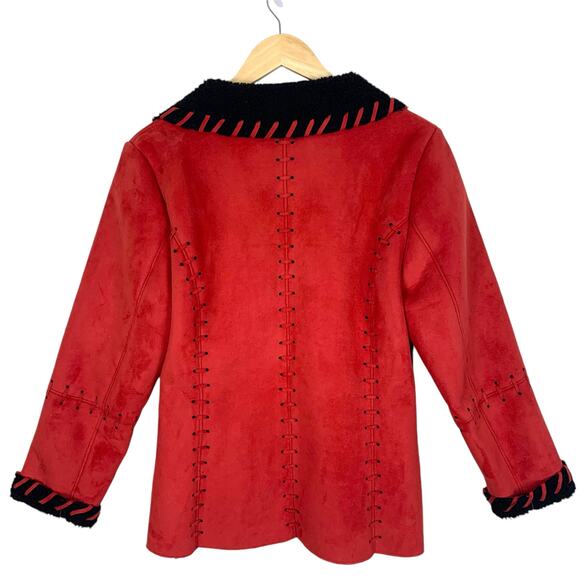 Merchant Sueded Polyester Women's Medium Red Jacket Black Sherpa Lined - Picture 2 of 11